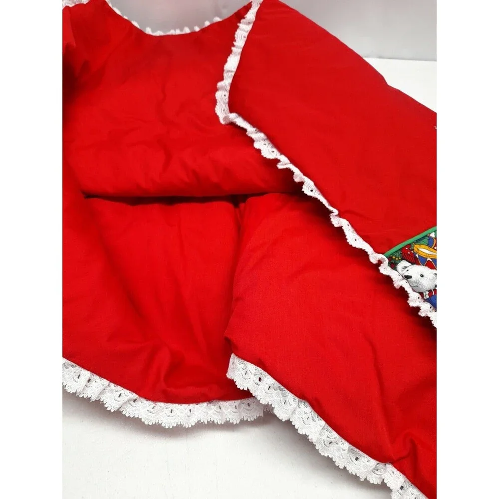 Octagonal Christmas Tree Skirt Red Teddy Bears Chorus Lace Trim Circle Handmade